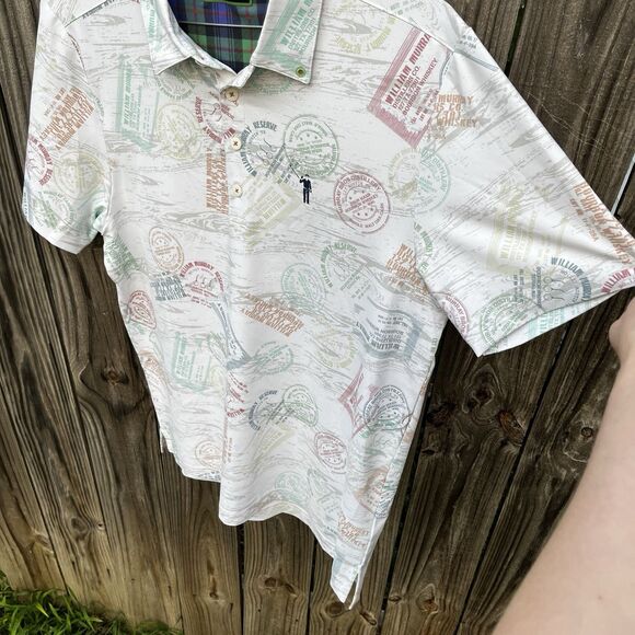 William Murray Golf Polo Men's Medium All Over Print Distillery Whiskey Stamp - Picture 6 of 11